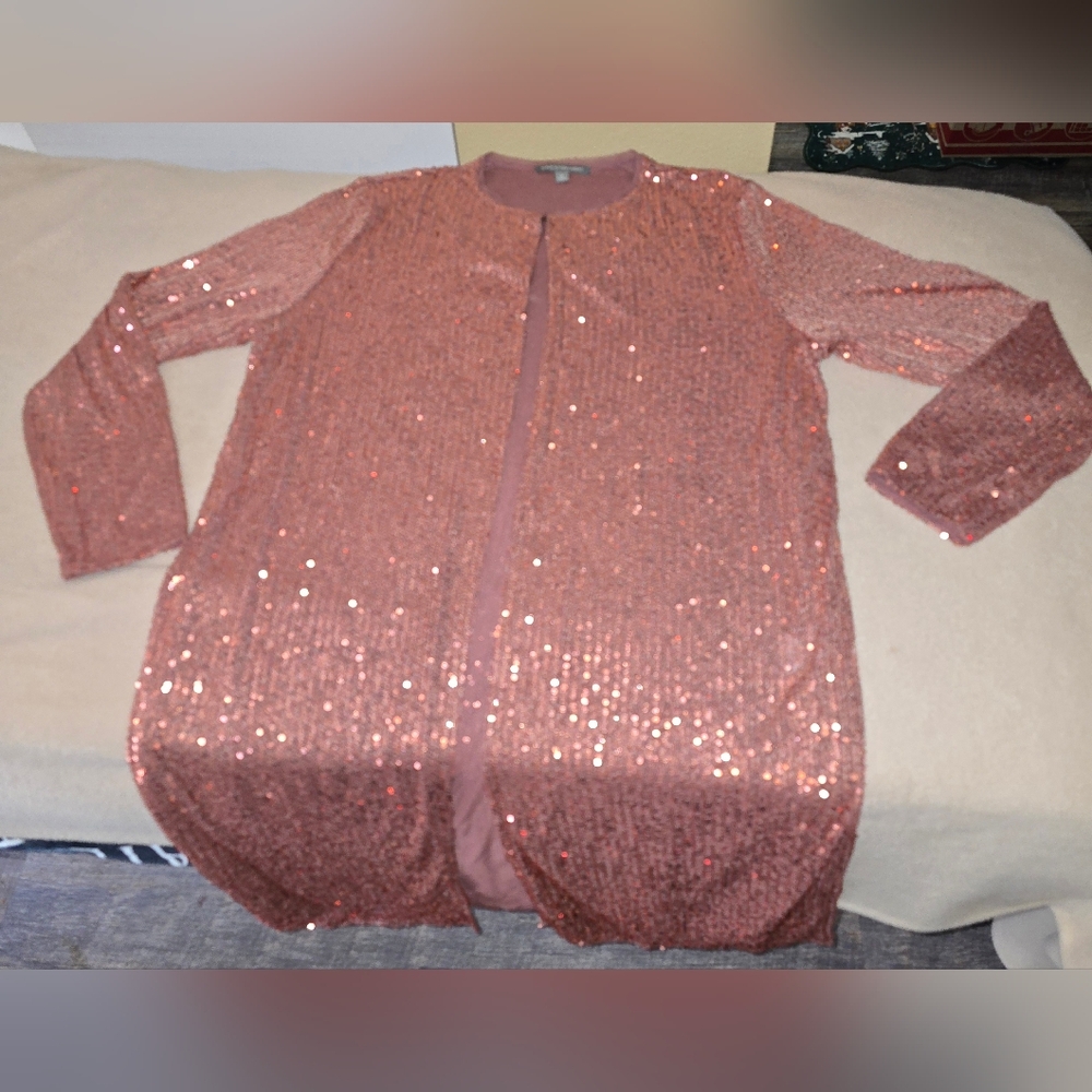 Kate And Mallory Sparkling Pink Sequin Long Cardigan XL (D) - Picture 3 of 6